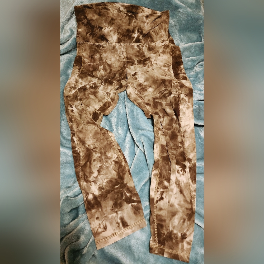 Tie-Dye Style Cream & Olive Leggings